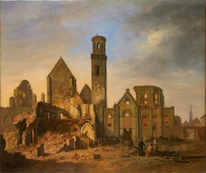 Zicht op de Sint-Michielsabdij in Antwerpen na de brand van 27 oktober 1830, 1830