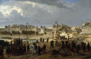 Scène van een oproer bij de Archevêché brug, in 1849 door Philippe Marie Chaperon
