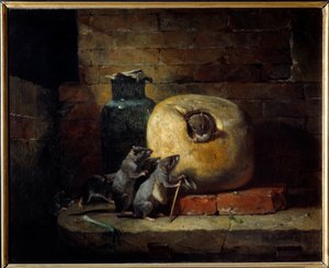 De rat die zich terugtrok uit de wereld. Illustratie van de fabel van Jean de La Fontaine