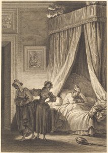 De weddenschap van de drie kletskousen: De dienstmeid door Philippe Triere and Antoine Jean Duclos after Jean Honoré Fragonard