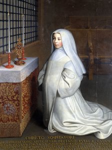 Portret van Marguerite Périer, inwoner van het klooster van Port Royal des Champs en nicht van Pascal ("Aan Christus de Verlosser: Marguerite Périer, een 10-jarig meisje wiens linkeroog werd genezen door contact met de versterkende doorn")