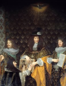 Koning Lodewijk XIV ontvangt ridder van de Orde van de Heilige Geest (detail) door Philippe de Champaigne