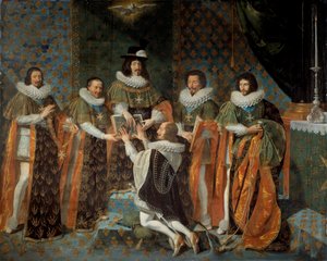 Ontvangst door Lodewijk XIII (1601-1643) van Hendrik II van Orléans, hertog van Longueville en Estouville, Soevereine Prins van Neuchâtel (1595-1663) Ridder van de Orde van de Heilige Geest 15/05/1633 door Philippe de Champaigne