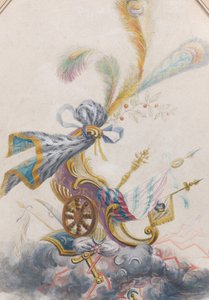 Ontwerp voor een Lampas zijde met een triomfwagen op een wolk, ca. 1770-75