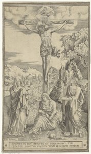 Christus aan het kruis geflankeerd door Maria en Johannes door Philippe de Soye