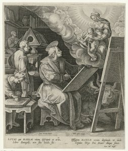 Heilige Lucas schildert Maria met kind door Philips Galle (attributed to workshop of)