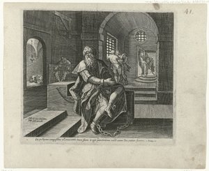 Koning Manasse in de gevangenis door Philips Galle (attributed to workshop of)