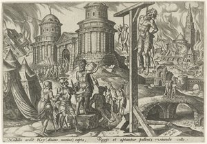 De koning van Ai wordt opgehangen De onheilsdagen van het Joodse volk (serie) door Philips Galle