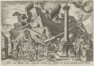 De vernietiging van de toren van Babel De onheilsdagen van het Joodse volk (serie) door Philips Galle