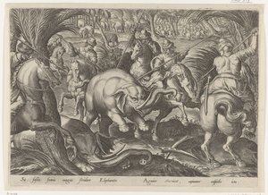 Jacht op olifanten (Jachttaferelen) door Philips Galle