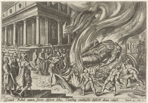Jehu verwoest de tempel en het beeld van Baal door Philips Galle