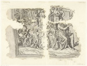 Linkeronderhoek van een prent van het tafereel van Cebes door Philips Galle