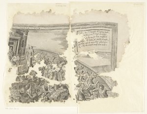 Rechterbovenhoek van een prent van het tafereel van Cebes door Philips Galle