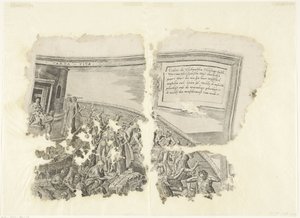 Rechterbovenhoek van een prent van het tafereel van Cebes door Philips Galle