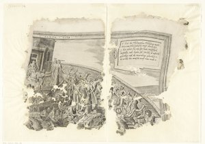 Rechterbovenhoek van een prent van het tafereel van Cebes door Philips Galle