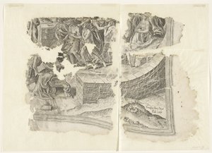 Rechteronderhoek van een prent van het tafereel van Cebes door Philips Galle