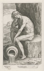 Riviergod Tamesis Rivier- en zeegoden (serie) Semideorum Marinorum amnicorumque sigillariae imagines perelegantes (serie) door Philips Galle
