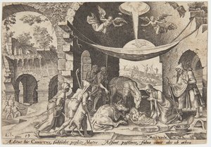 De aanbidding van de herders door Philips Galle
