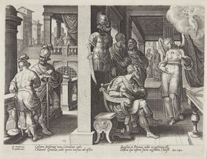 De engel stuurt Cornelius naar St. Peter door Philips Galle