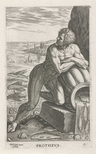 Zeegod Protheus door Philips Galle