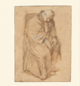 Joost van den Vondel, slapend in een stoel door Philips Koninck