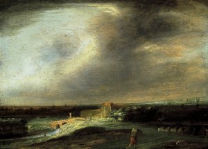 Landschap met een stad in de verte door Philips Koninck