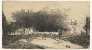 Landschap met een wit hek door Philips Koninck
