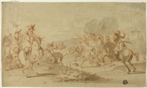 Cavalerie in de strijd door Philips Wouwerman