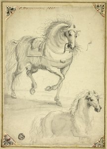 Twee schetsen van dravend paard door Philips Wouwerman