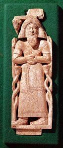 Ivoren plaquette van een god, van het staatsbed van Hazael, koning van Damascus, Syrisch, uit Arslan Tasch, ca. 840 v.Chr. door Phoenician