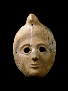 Fenicië: terracotta vrouwenmasker. Uit Puerta de la Tierra. 4e - 3e eeuw v.Chr. Cádiz, Museo de Cádiz, Spanje