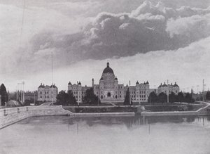 Parlementsgebouwen, Victoria, British Columbia (zwart-wit foto)