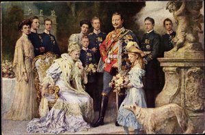 Kunstenaar Ak Kaiser Wilhelm II, Auguste Viktoria, Viktoria Luise, Windhond, Pruisen (zwart-wit foto) door Photographer German
