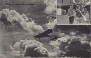 Franse vliegenier Louis Bleriot en zijn eenvleugelvliegtuig