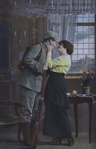 Duitse soldaat neemt afscheid van zijn vrouw voordat hij naar de oorlog vertrekt door Photographer German