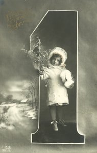 Nieuwjaarskaart met klein meisje in een bontkap door Photographer German