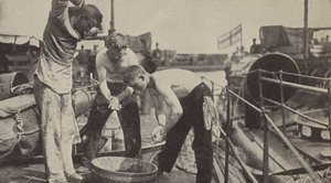 De dagelijkse was aan boord van een Duitse torpedoboot
