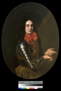 Portret van een heer met harnas en een rode sjaal door Pier Francesco Cittadini