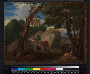 Landschap met mythologische figuren door Pier Francesco Mola