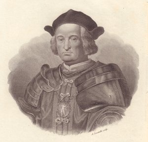 Portret van Italiaanse militaire leider en politicus Gian Giacomo Trivulzio (1440-1518), kopergravure door Locatelli door Blaise Nicolas Le Sueur