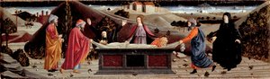 Polyptiek van de Barmhartigheid: rond het lichaam van Jezus Christus: Sint Jan, de Maagd Maria, Sint Maria Magdalena, Sint Jozef van Arimathea en Sint Nicodemus door Piero della (school of) Francesca