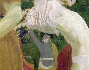 Doop van Christus, detail van rechtergedeelte met een man die zich voorbereidt op de doop