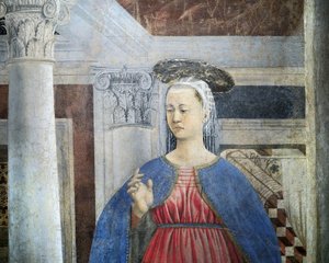 (Detail) uit de Legende van het Ware Kruis toont Aankondiging, door Piero della Francesca