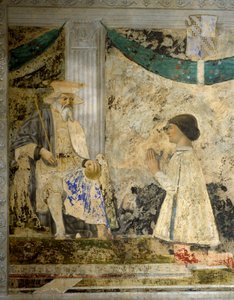 Portret van Sigismondo (Sigismond) Pandolfo Malatesta (1417-1468) in gebed voor San Sigismondo (Sigismondo). Fresco door Pietro di Benedetto dei Franceschi genaamd Piero della Francesca (1422-1492) door Piero della Francesca