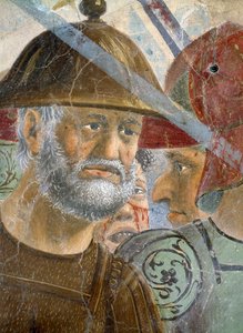 De Legende van het Ware Kruis, de Slag van Heraclius en Chosroes, bebaarde soldaat (detail) door Piero della Francesca