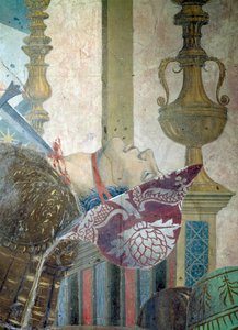 De Legende van het Ware Kruis, de Slag van Heraclius en Chosroes, man wiens keel wordt doorgesneden (detail) door Piero della Francesca