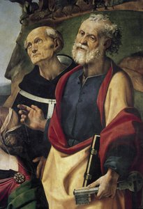 St. Petrus en St. Philip Benizi, detail van Madonna met Kind op de troon omringd door heiligen