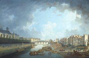 Het aartsbisschoppelijk bisdom, Tournelle-brug en Port Saint-Bernard gezien vanaf het stadhuis in Parijs