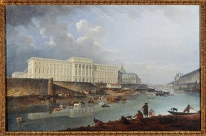 Het Hôtel de la Monnaie, de Quai de Conti en de Seine, gezien vanaf de Pointe de la Cité door Pierre Antoine Demachy