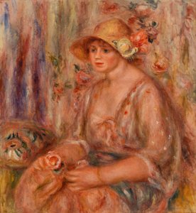 Vrouw in mousseline jurk door Pierre-Auguste Renoir